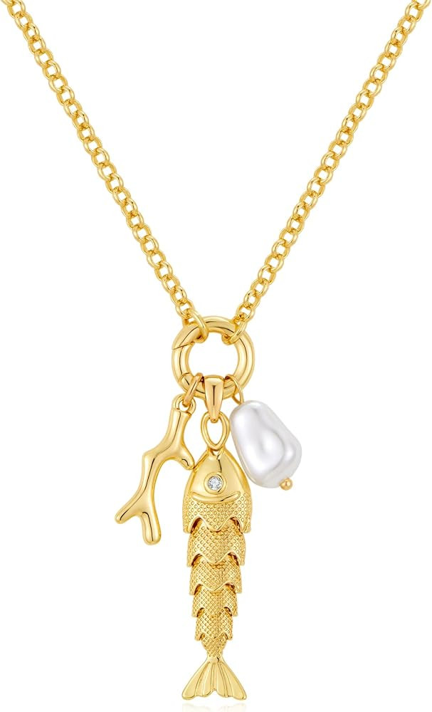 Fish Necklace for Women Gold Plated Fish Pendant Adjustable Necklace Bohemian Beach Jewelry | Amazon (US)