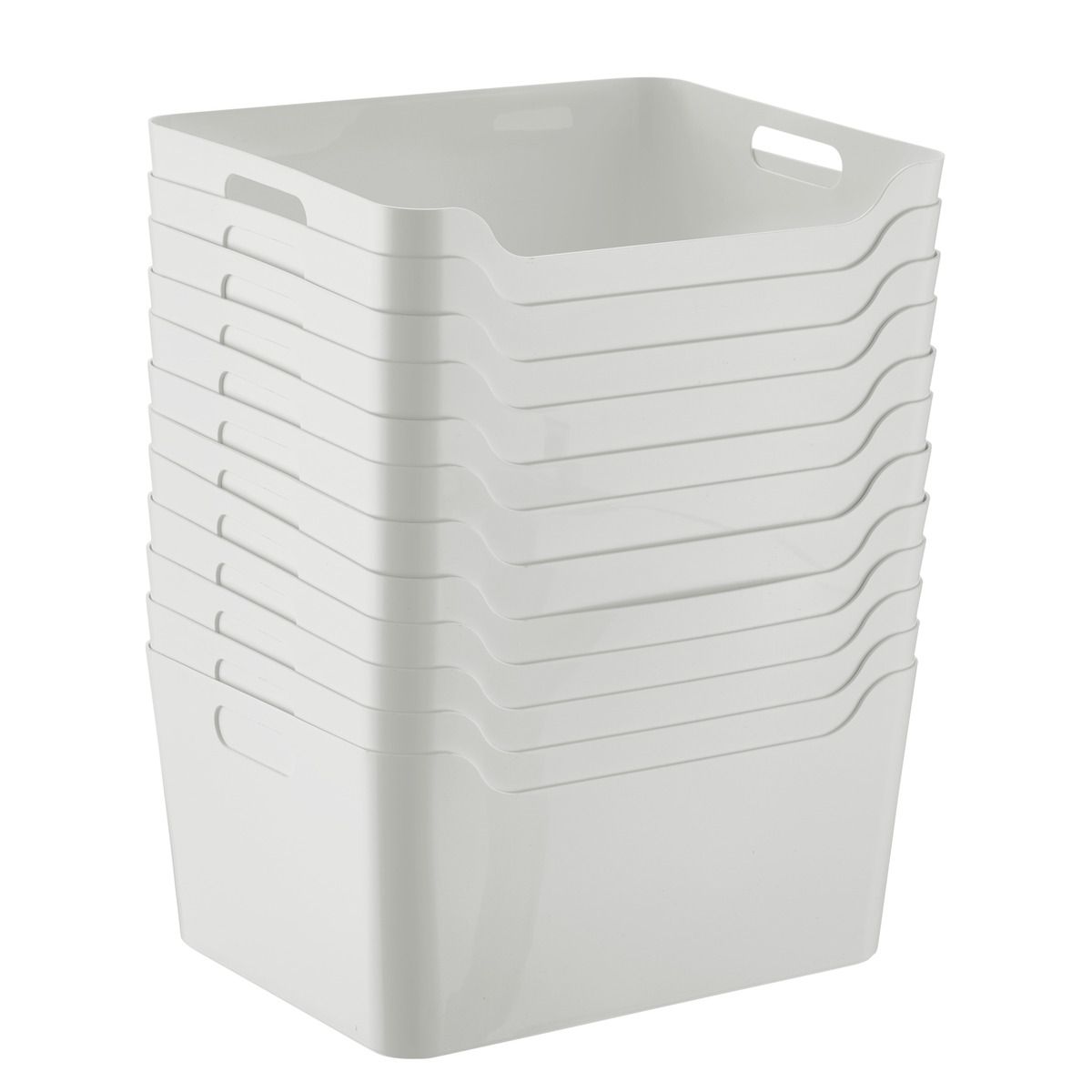 Case of 12 Large Plastic Storage Bin w/ Handles Light Grey | The Container Store