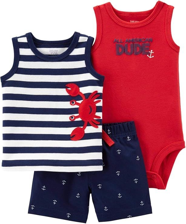 Carter's Infant Boys Baby Outfit Red Whale Tank Top Shirt & Navy Shorts Set | Amazon (US)