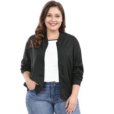 Agnes Orinda Women's Plus Size Casual Contrast Trim Zipper  Lightweight Bomber Jackets Black 1X | Target