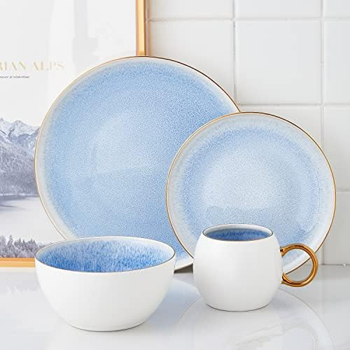 Stone Lain Josephine Formal Porcelain Dinnerware, Set of 4, Blue, White and Gold 16-Piece | Amazon (CA)
