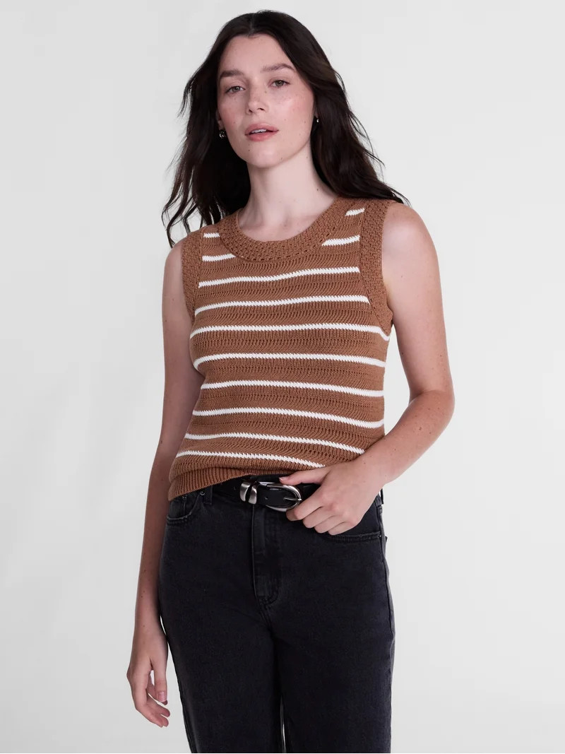 Scenario Women's Sweater Vest with Crochet Trim, Lightweight, Sizes XS-XXXL | Walmart (US)