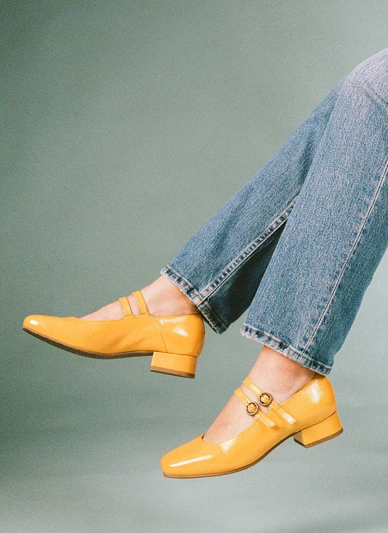 Paris Patent Leather Mary Jane Shoes - Mustard | Joanie