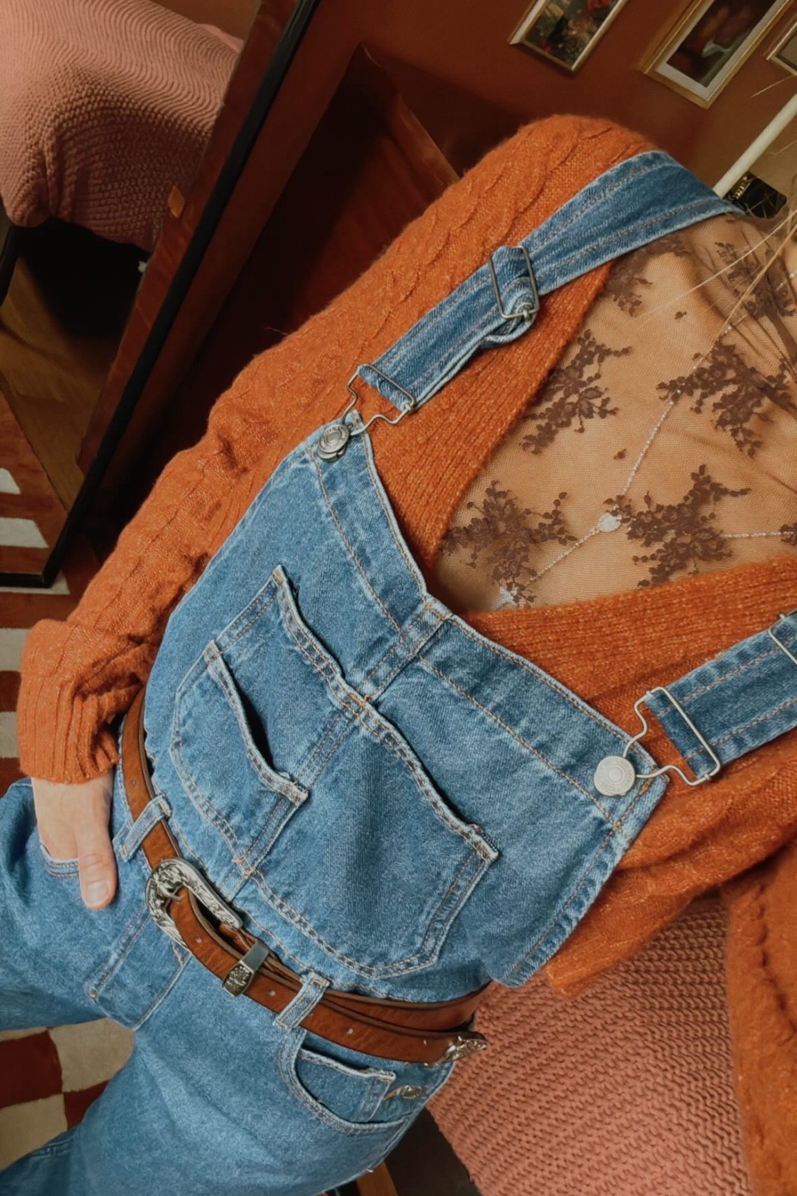 overalls fit 🧡 crop cardigan is from Meijer 🫶🏼