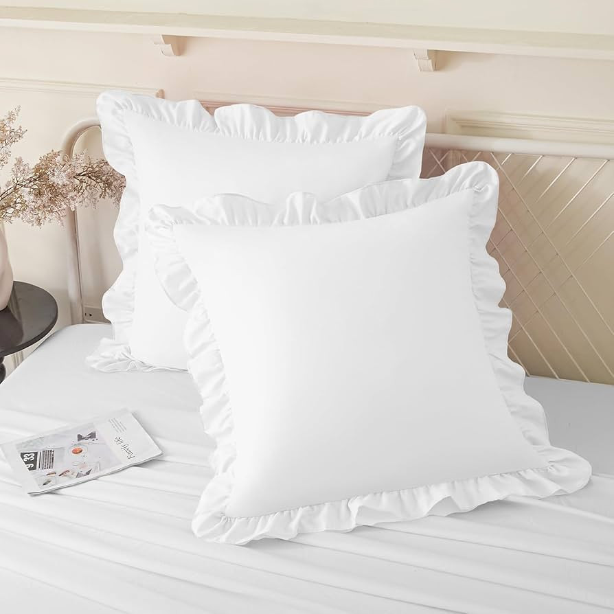 KKJIAF Ruffle Pillow Cases 26x26 Inches, White Square Ruffled Pillow Covers Set of 2, Microfiber ... | Amazon (US)