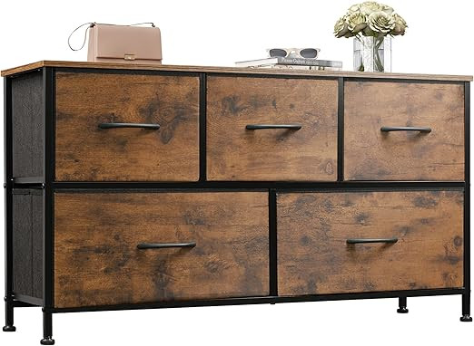 WLIVE Dresser for Bedroom with 5 Drawers, Wide Chest of Drawers, Fabric Dresser, Storage Organize... | Amazon (US)