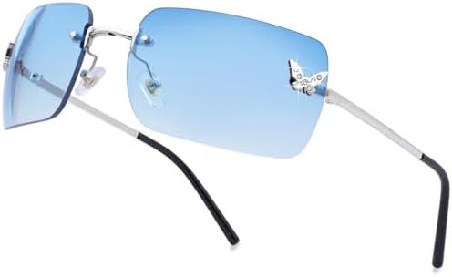 knliwkm Rimless Rectangle Y2k Sunglasses for Women Men Cute Small Clear Frameless Tinted Lens 200... | Amazon (US)