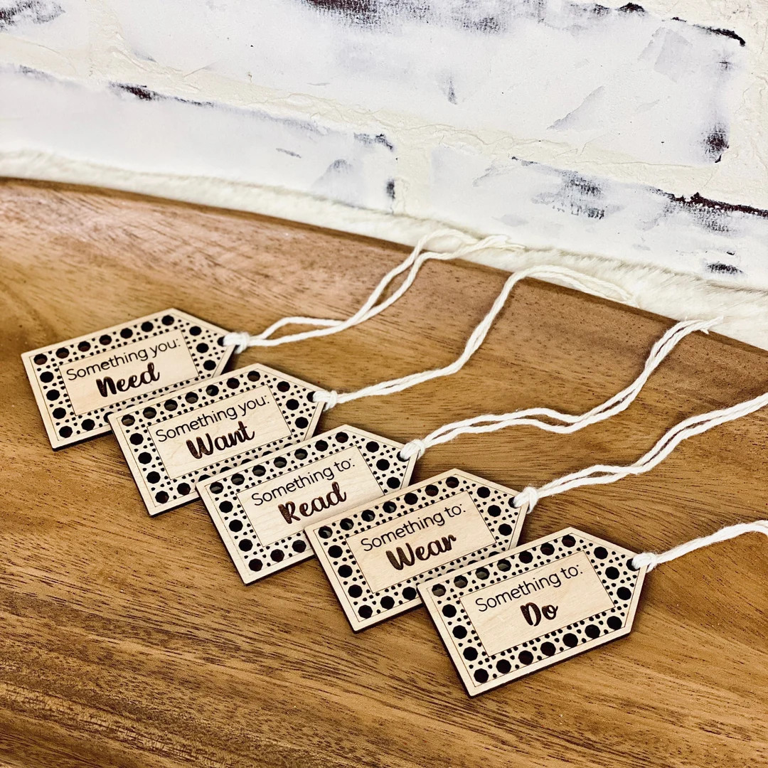Five Gift Rule Tags || Something You Need, Want, Wear, Read, and Do Labels || Engraved Wood Gift ... | Etsy (US)