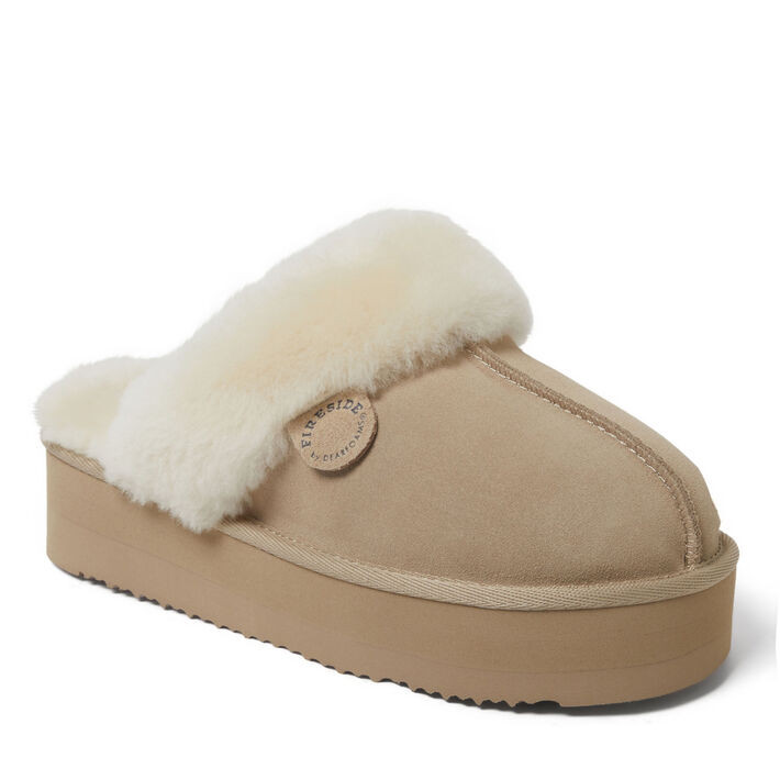Women's Fireside by Dearfoams Melton Genuine Shearling Platform Scuff | Dearfoams