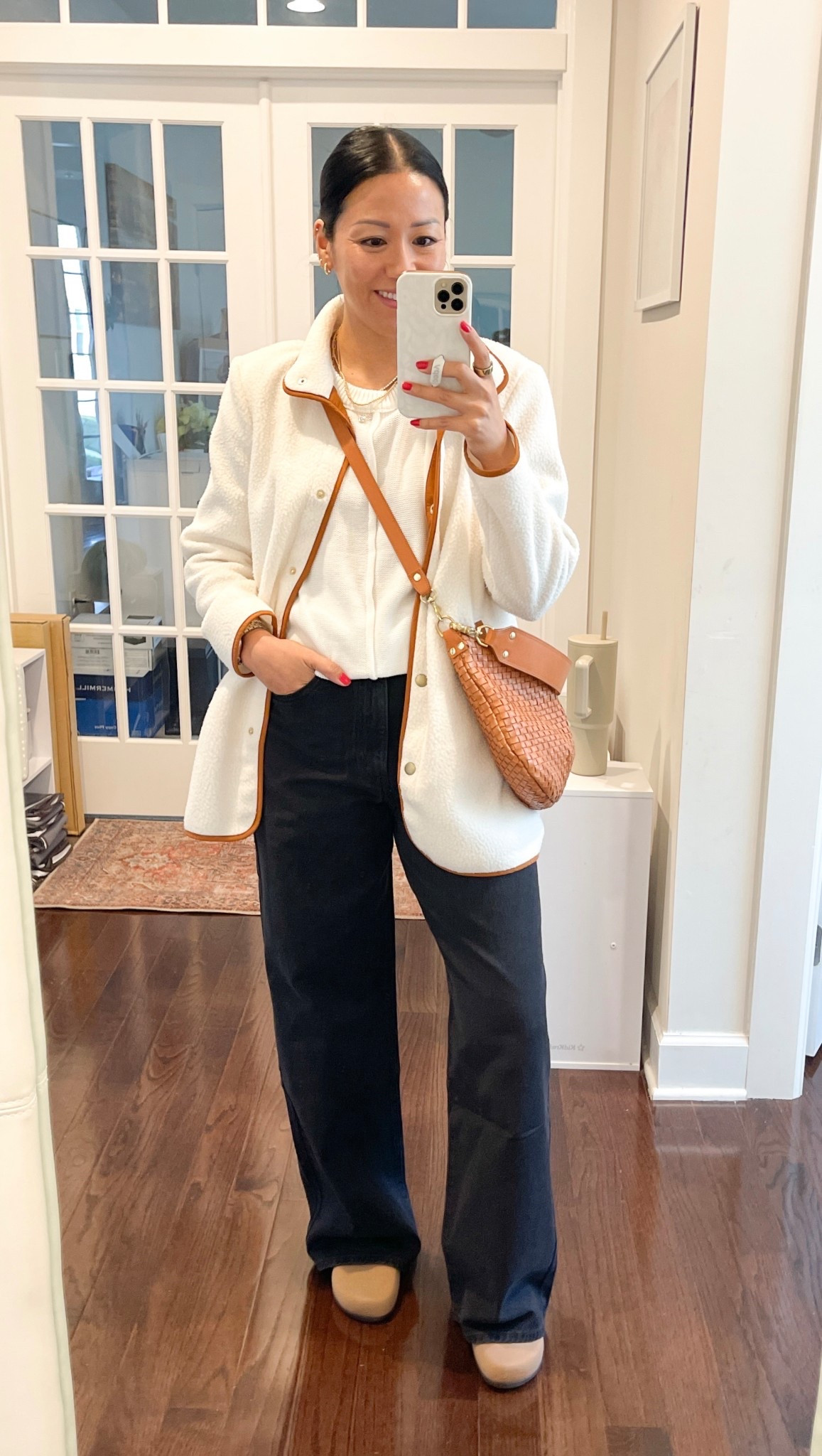 Size small top
Jacket is older
Size 27 jeans
Stayed true to size in Rothy’s 

#LTKOver40 #LTKSeasonal #LTKootd