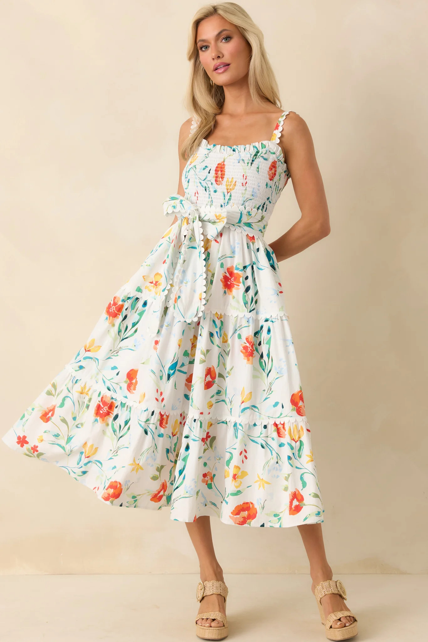 Prosperina Darcy Multi Floral Print Cotton Maxi Dress | Red Dress