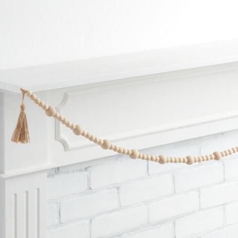 Natural Wood Bead And Jute Tassel Garland | World Market