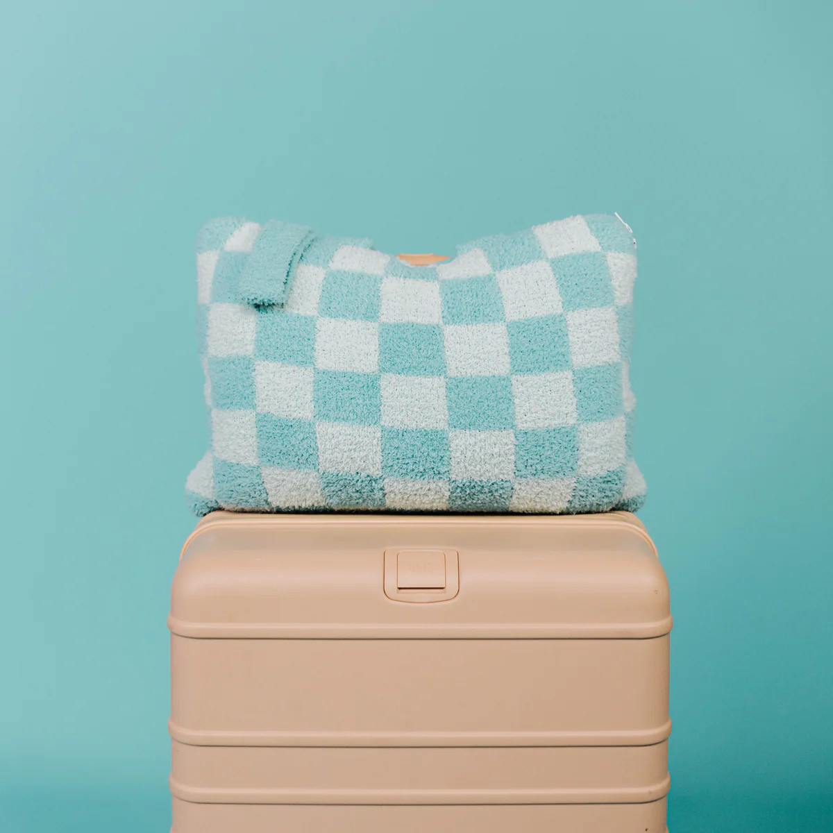 Teal Check Quillow 50x60 | Portable Travel Blanket Pillow | Staykation