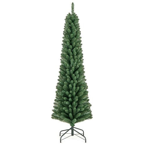 Goplus 6ft Slim Pencil Christmas Tree, Artificial Skinny Xmas Tree with Quick Shape Technology, 392 Lush Branch Tips, Foldable Metal Stand, Slender Corner Holiday Tree, Home Office Party Decoration | Amazon (US)