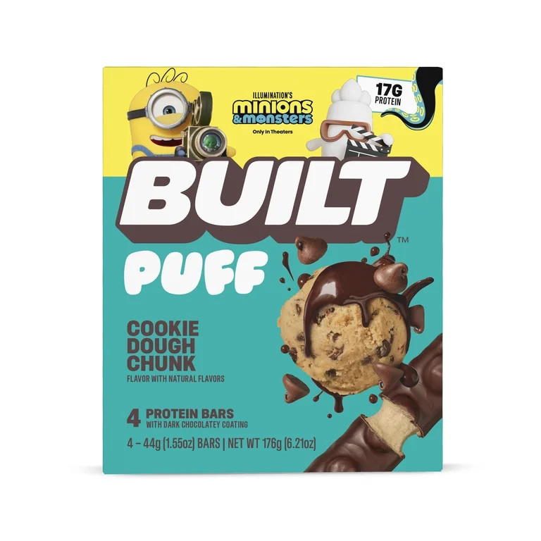 BUILT Puff Protein Bar, Cookie Dough Chunk, 15g Protein, Collagen, 160 Calories, 4 Count Box, 1.5... | Walmart (US)