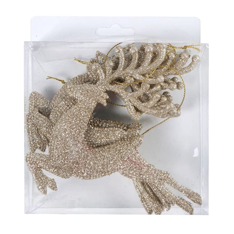 4-Count Gold Glittered Prancing Reindeer Shatterproof Ornaments, 5" | At Home