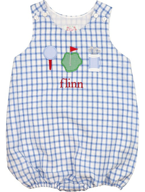 Blue Windowpane Seersucker Golf Bubble - Shipping Mid-April | Cecil and Lou