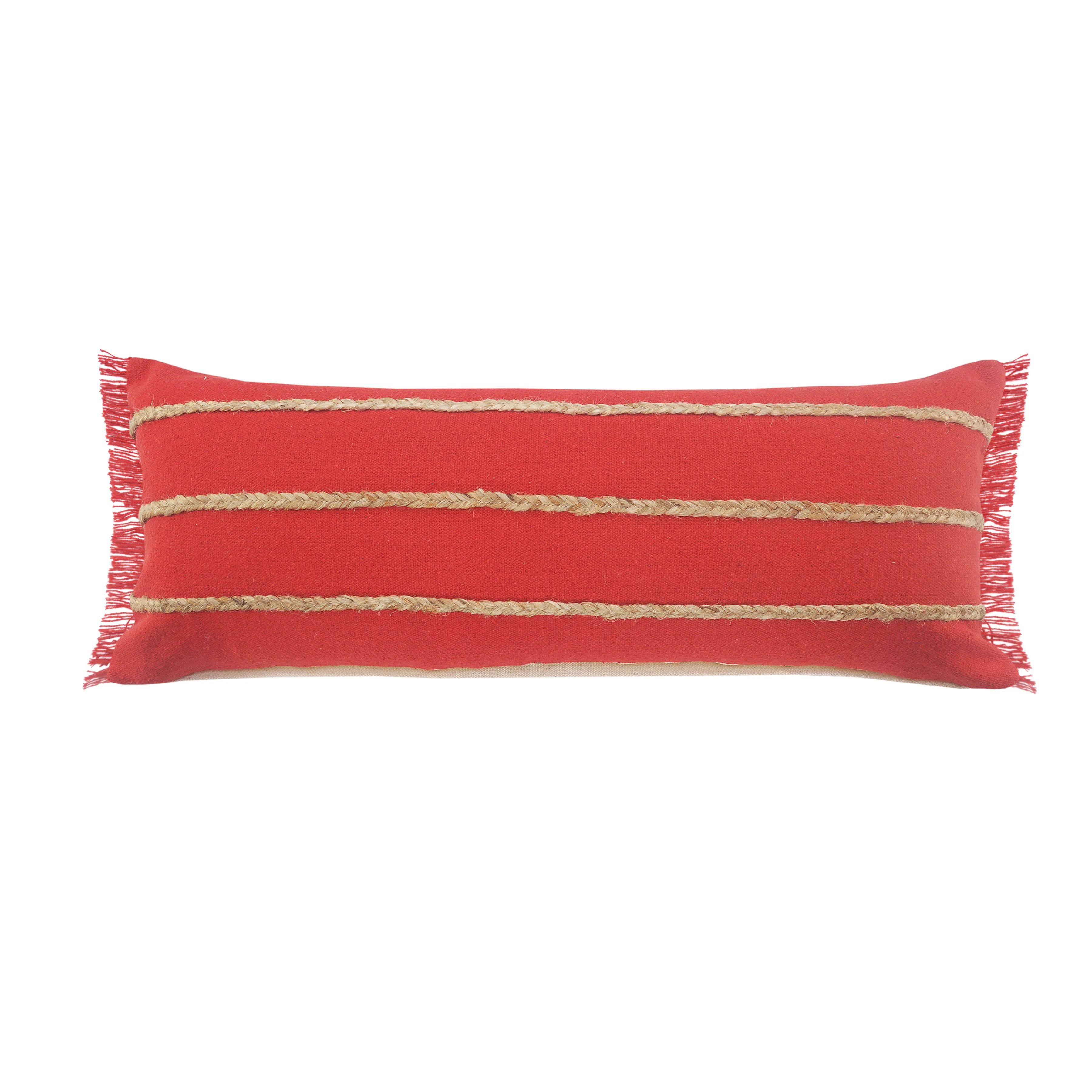 LR Home Atlantis Americana Solid Jute Braiding Lumbar Pillow, Red/Tan, 14" x 36" - Walmart.com | Walmart (US)