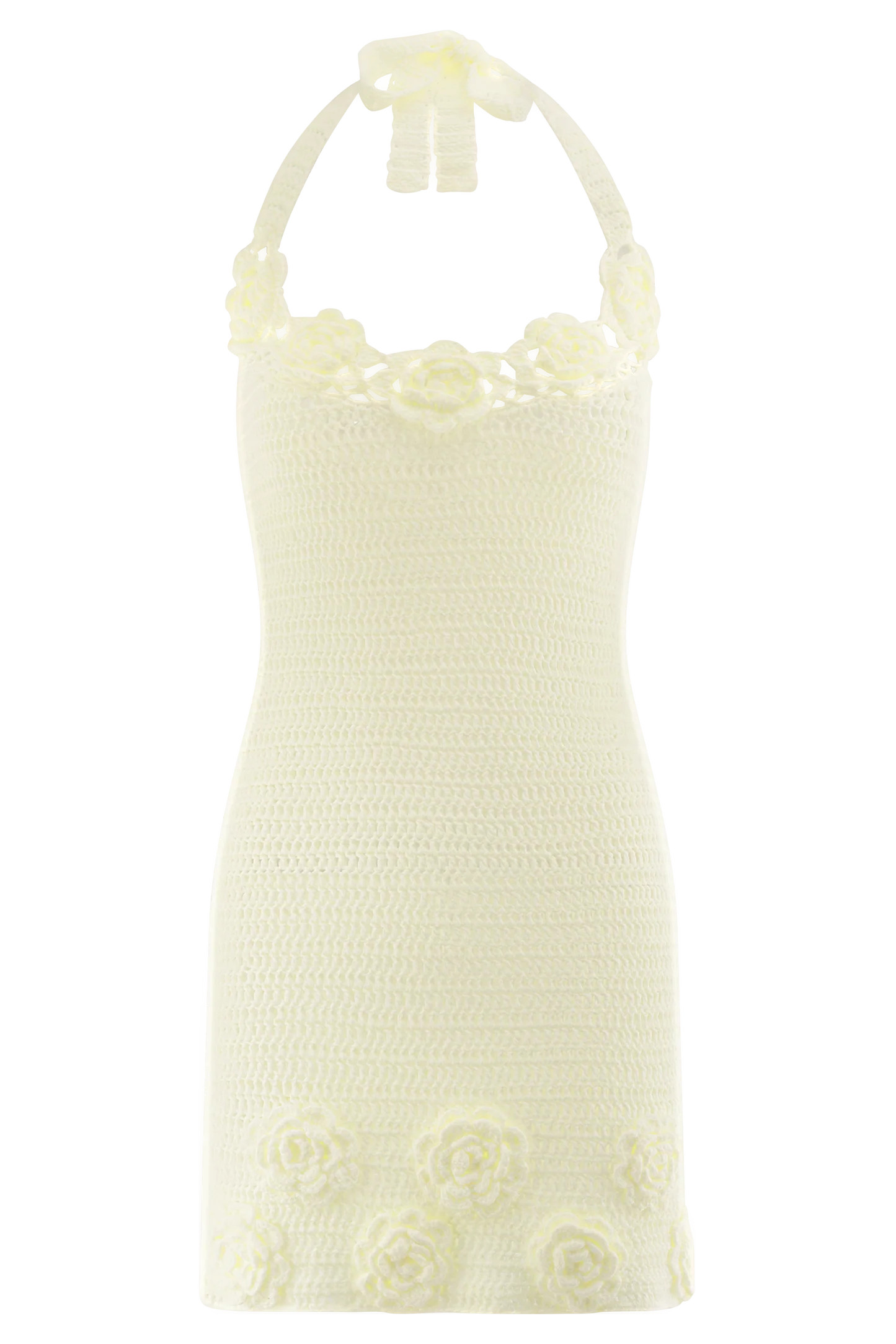 Floral Hand Crochet Mini Dress - Ivory | MESHKI US