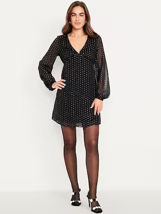V-Neck Swiss Dot Mini Dress | Old Navy (US)