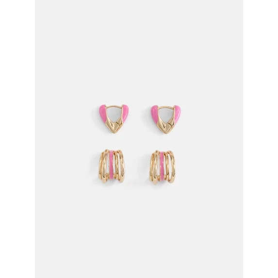 Free Assembly Women's Goldtone Duo Hoop Earring Set with Pink Enamel, 2-Pair | Walmart (US)