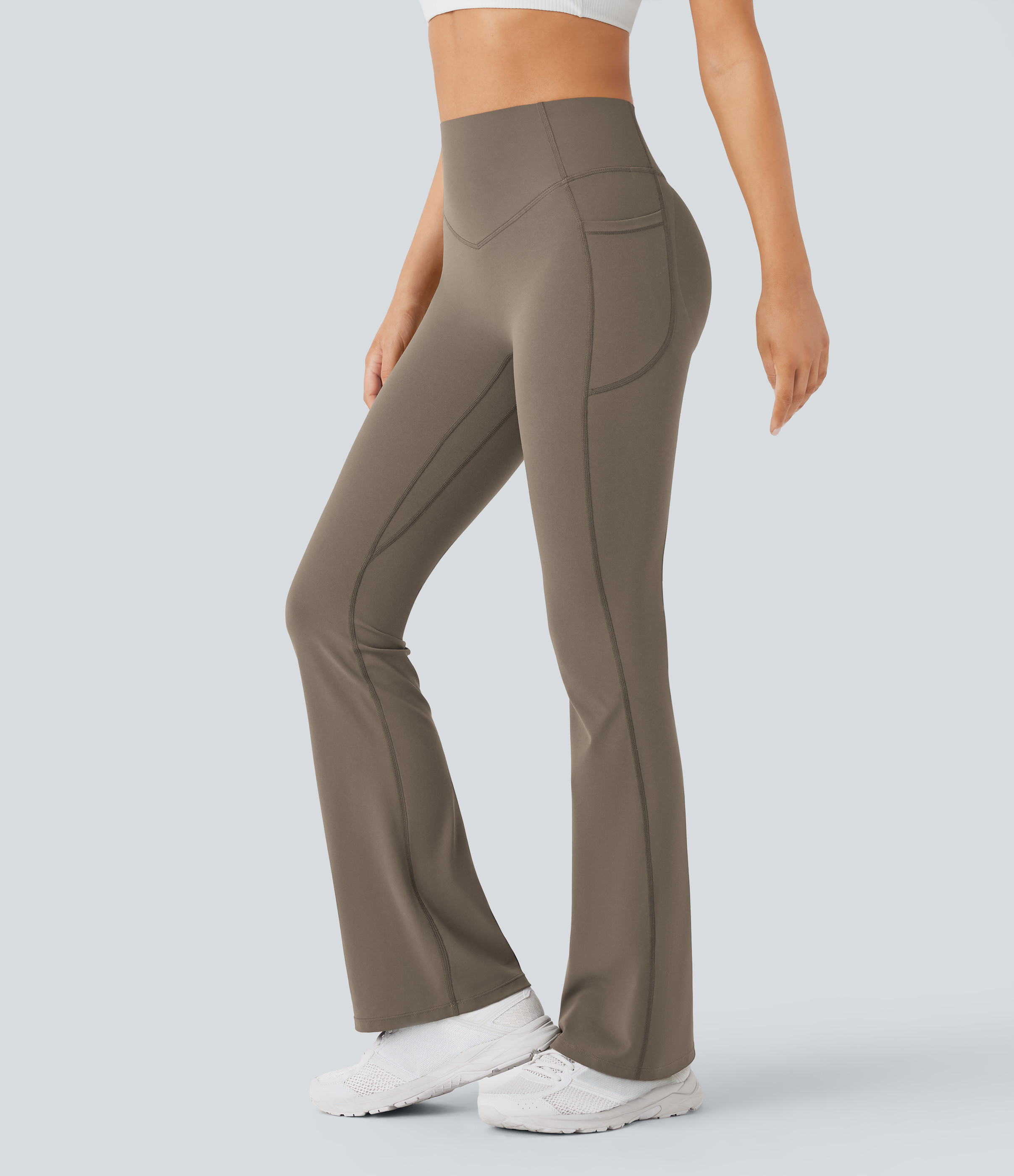 Halara Halara UltraSculpt™ SoCinched High Waisted Scrunch Butt Lifting Tummy Control Pocket Shaping Yoga Bootcut Leggings - Dawn Brown - M(ultratall) | HALARA