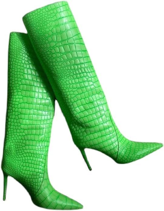 Women' s Knee High Boots Stiletto Heels Pointed Toes Blue Fluorescent Green Fashion Boots Sexy St... | Amazon (US)