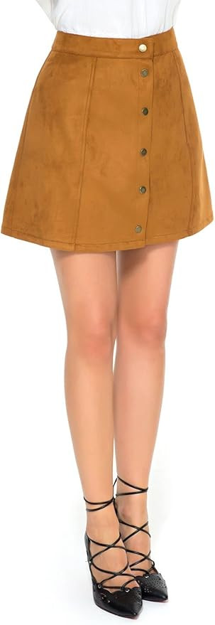 Clothink Women Velvet Button Front High Waist A-line Mini Skirt | Amazon (US)