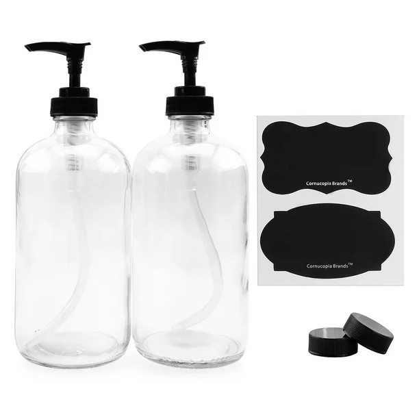 16-Ounce Clear Glass Pump Bottles (2-Pack; 16oz), Refillable Soap Dispensers | Walmart (US)