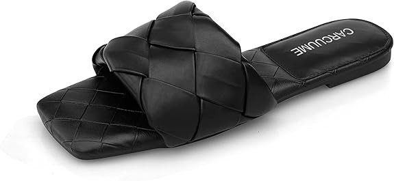 Women Square Open Toe Flat Slides Sandals Braided Strap Slip On Mule Woven Slippers | Amazon (US)