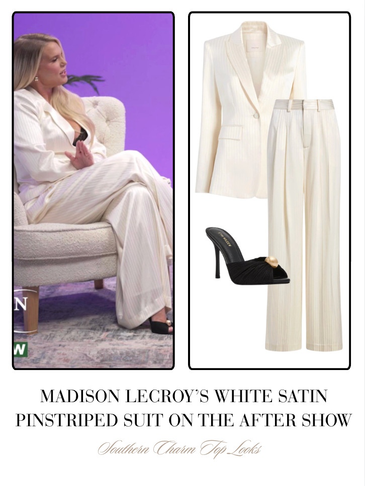Madison LeCroy's White Satin Pinstriped Suit on The After Show  

 