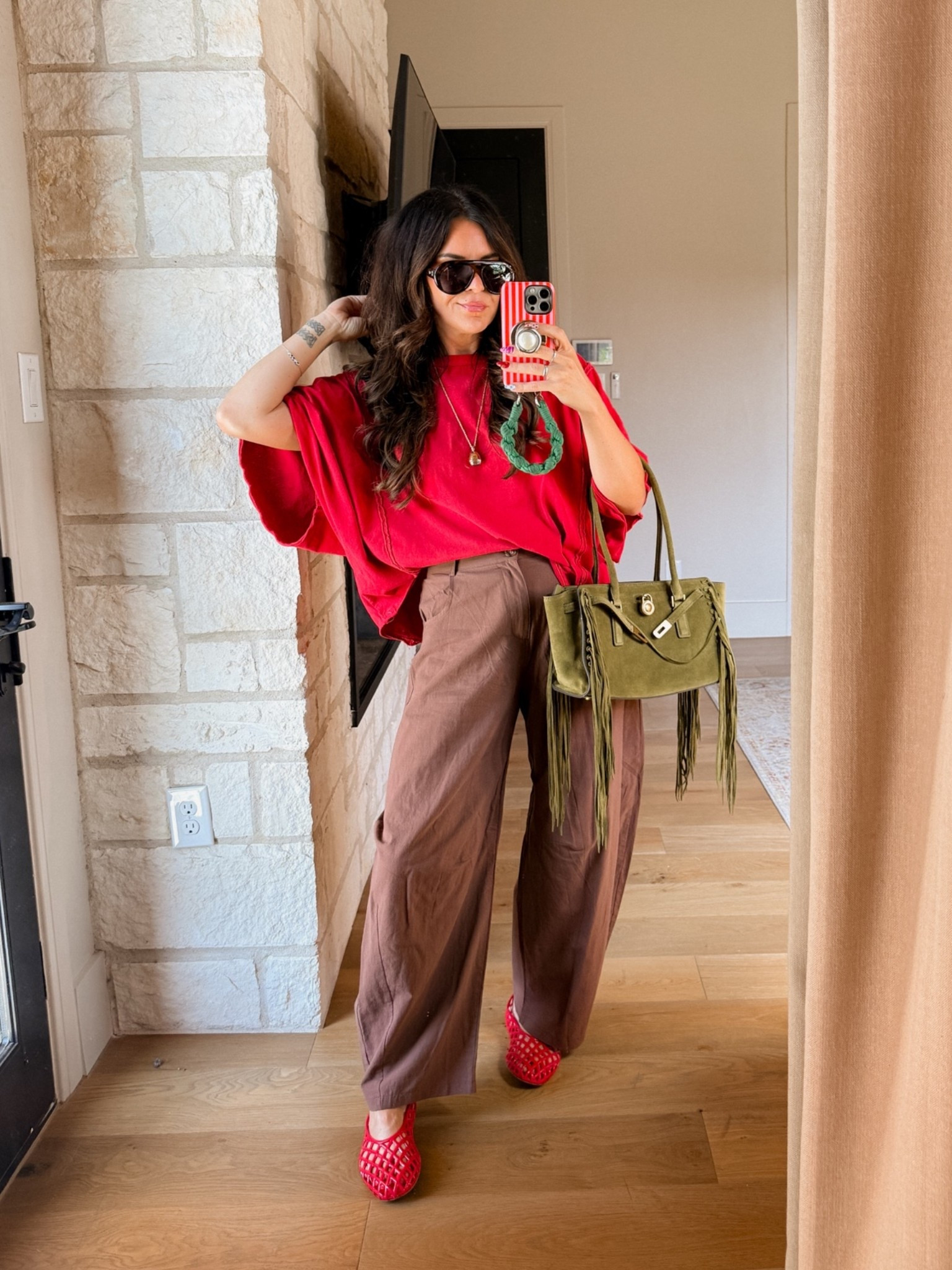 Brown + Red
Tee: XL
Pants: XL

#LTKootd #LTKOver40 #LTKMidsize
