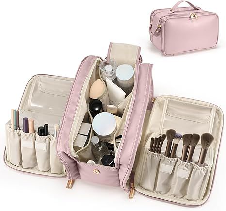 Travel Makeup Bag Women's Large Capacity Cosmetic Portable Organizer Waterproof Large Opening Sto... | Amazon (US)