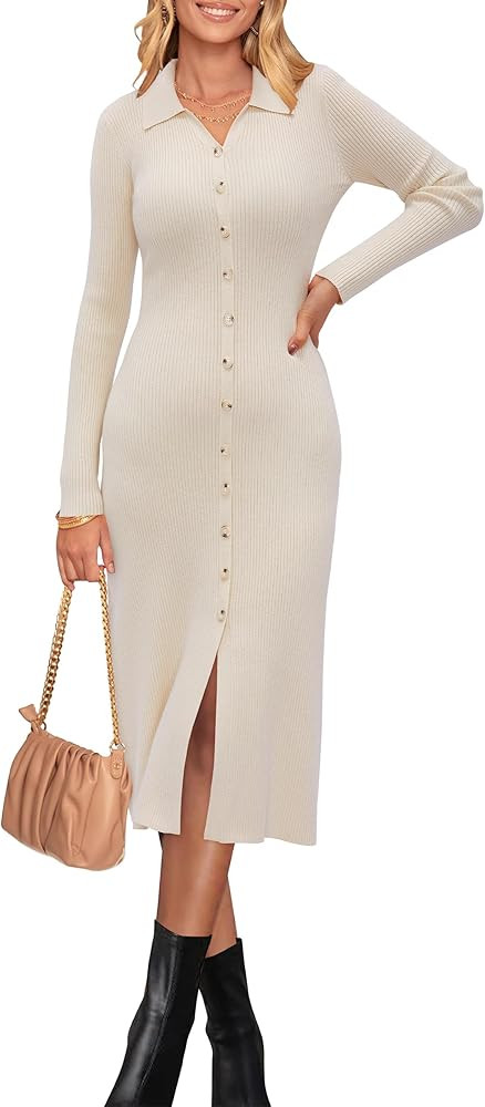 Newshows Womens Sweater Dress Fall Teacher Oufits 2025 Long Sleeve Business Casual Bodycon Split ... | Amazon (US)