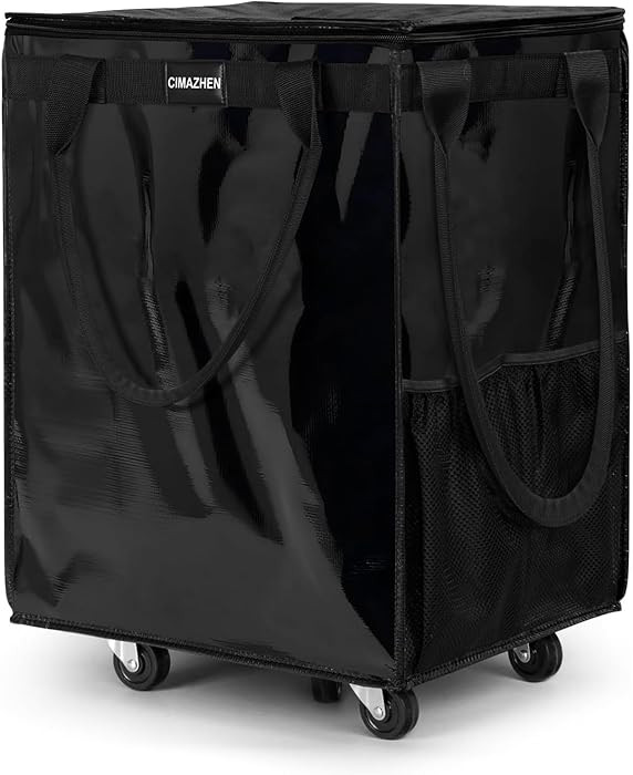 (Large,Black) Reusable Grocery Bag on Wheels, Foldable Rolling Tote Bag with 3 Handles and Zipper... | Amazon (US)