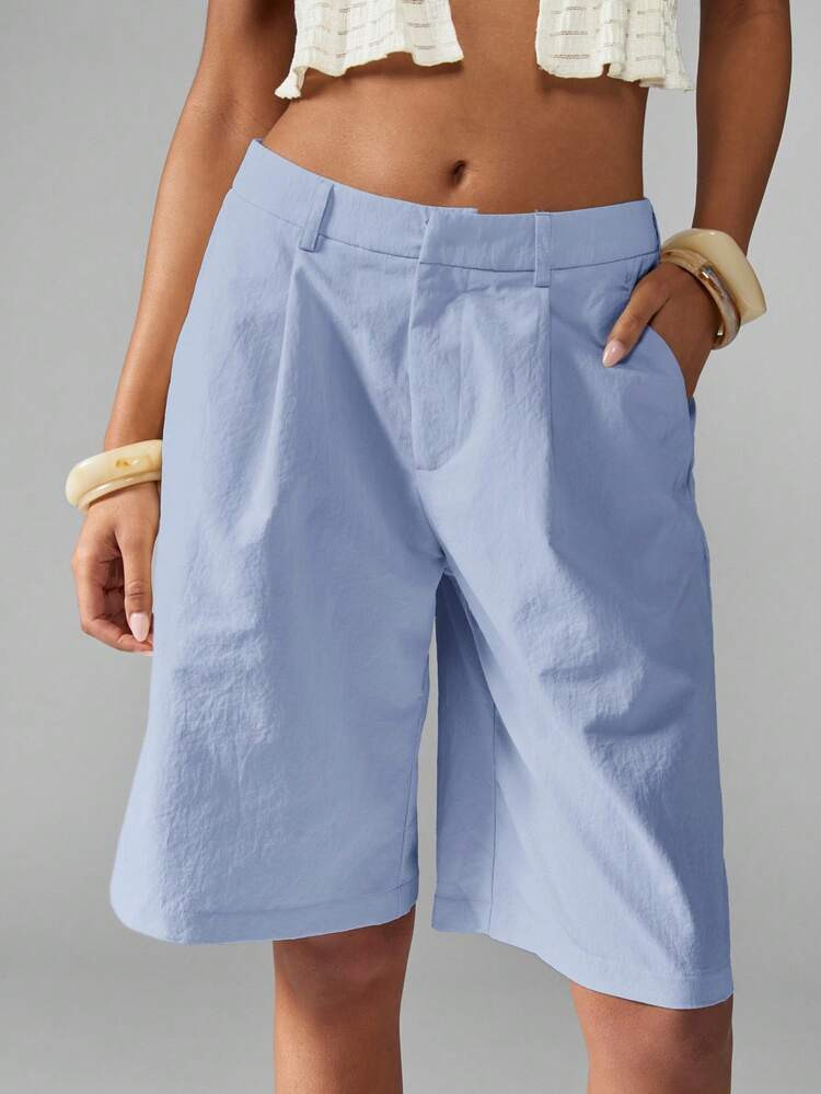 MISSGUIDED Luxurious Knee Length Bermuda Shorts For Women Casual High Waist Resort Wear Summer Beach Vacation Loose Pleated Wide Leg Bottoms | SHEIN