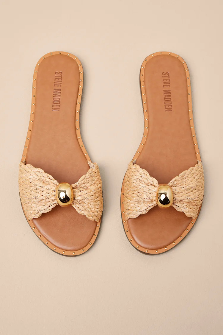 Dipsy Natural Raffia Flat Slide Sandals | Lulus