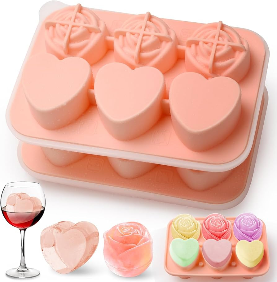 AIBIRUI Rose Ice Cube Tray,1.8 inch Whiskey ice cubes,Silicone Ice Cube Tray with Lid,Heart Ice C... | Amazon (US)