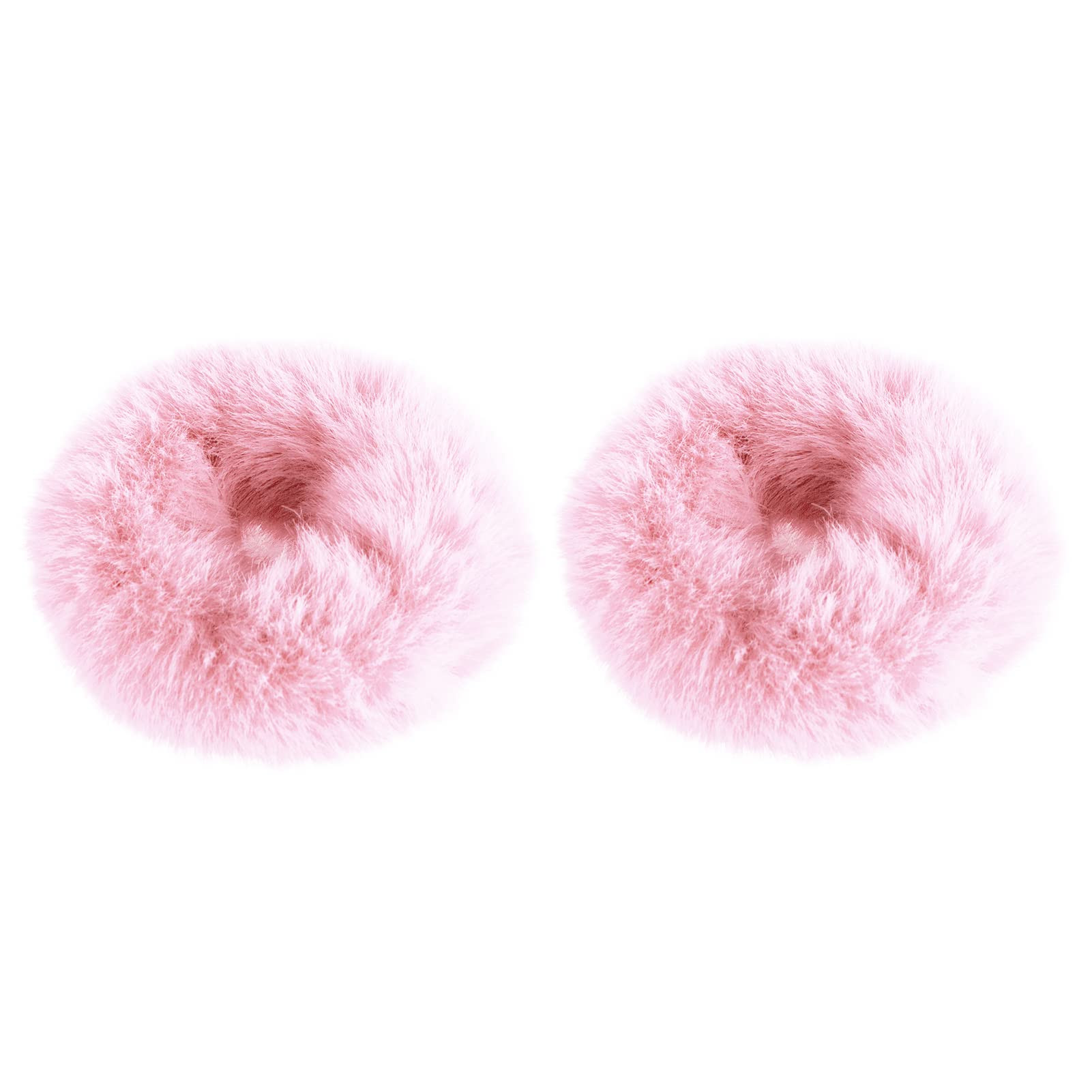 2 PCS Pink Pom Pom Hair Tie Fuzzy Furry Faux Rabbit Fur Scrunchies for Girls Women Hair Accessori... | Amazon (US)