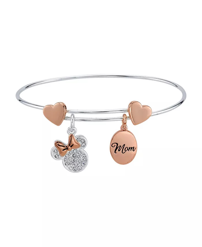 Rose Gold Two-Tone Minnie Mouse Clear Crystal "Mom" Adjustable Bangle with Silver Plated Charms | Macys (US)