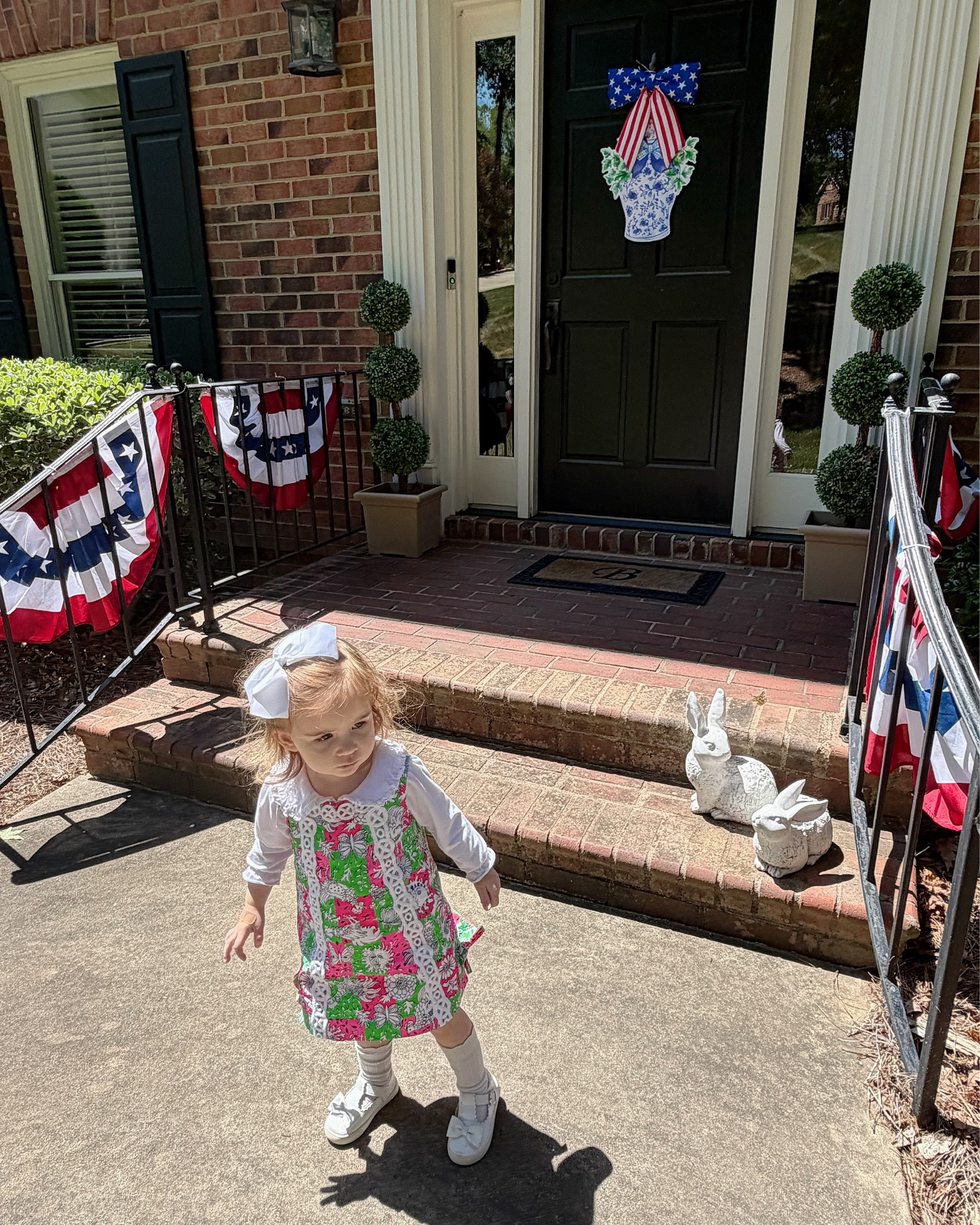Patriotic Porch Decor + Sweet Girls Outfit 🇺🇸🌸


Red, white & blue front porch moment 🇺🇸✨ Decked out with classic bunting, a chinoiserie door hanger, and the cutest hydrangea flag for that timeless Southern summer look 🌿 Paired with the sweetest little outfit featuring a Lilly-inspired print, Peter Pan collar top, knee socks, and bows for the most darling festive style ❤️

Perfect for Memorial Day, Fourth of July, and all your summer hosting days—this setup makes your entry feel so welcoming and put together!

patriotic porch decor, 4th of july decorations, front porch styling, chinoiserie decor, hydrangea flag, southern home style, summer porch decor, preppy kids outfits, toddler girl outfit, classic kids style 🇺🇸💕

#LTKmomlife #LTKHome #LTKKids
