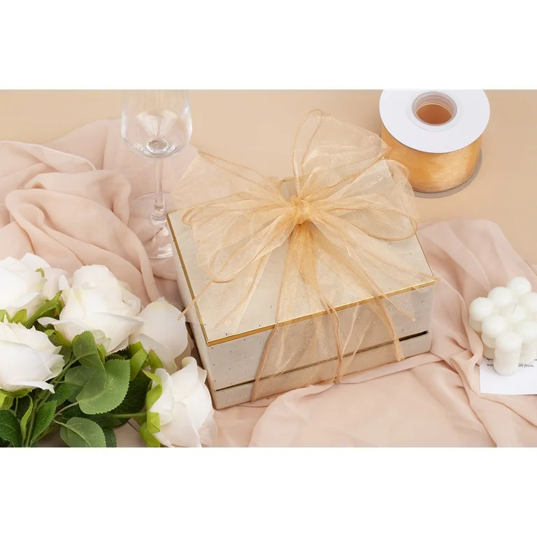 Joycrosso 2 Inch Gold Wired Organza Ribbon - 20 Yards Sheer Decorative Ribbon for Gift Wrapping, ... | Walmart (US)