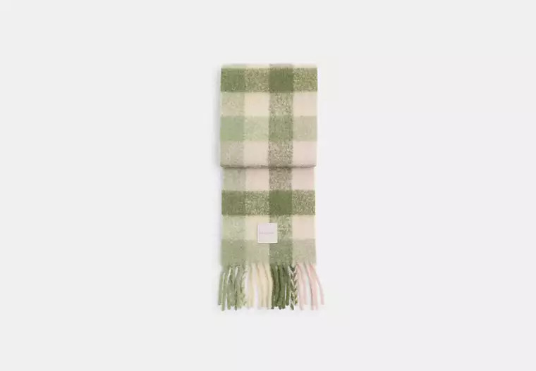 Oversized Plaid Muffler With Rubber Patch | Coach Outlet US