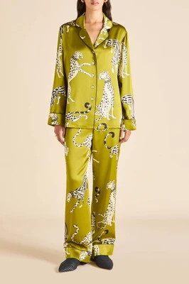 Lila Chanson Green Leopard Pajamas in Silk Satin | Olivia von Halle