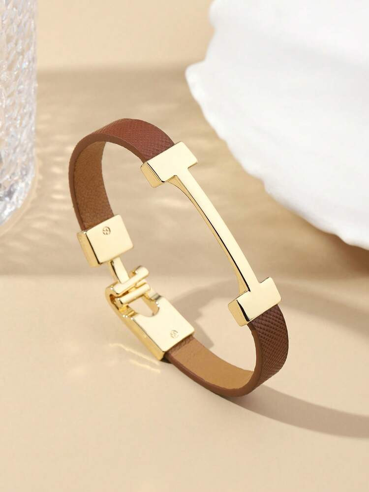 1pc Fashionable Gold Letter Leather Bracelet/Wristband, Elegant Gift For Girlfriend | SHEIN