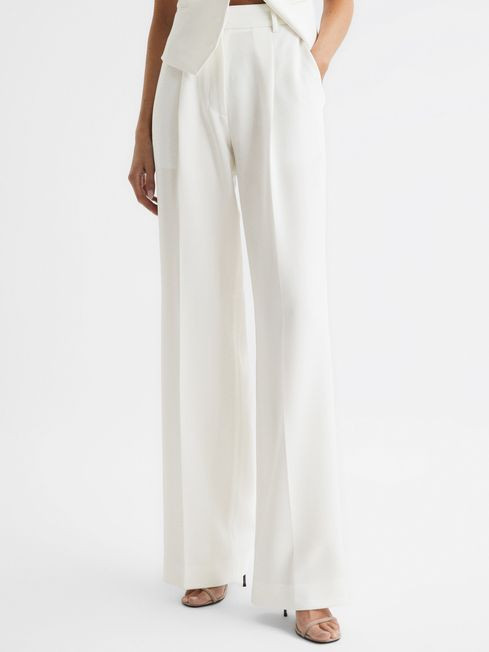 Reiss White Tatum Crepe Wide Leg Trousers | Reiss UK