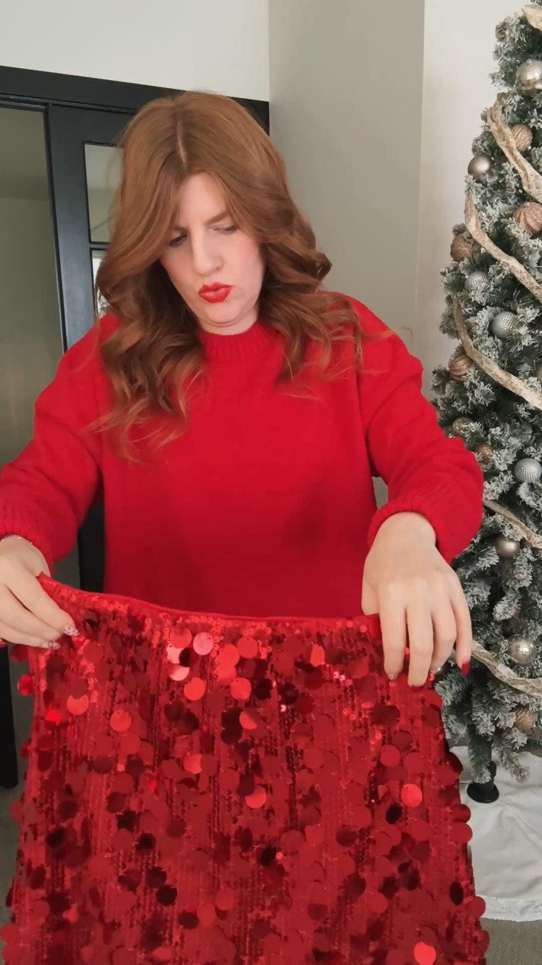 Holiday party outfit from Amazon. Red sequin skirt. 

#LTKFindsUnder100 #LTKFindsUnder50 #LTKHoliday