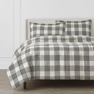 Home Decorators Collection Adderley 3-Piece White and Black Plaid Cotton Blend Waffle Weave Full/... | The Home Depot