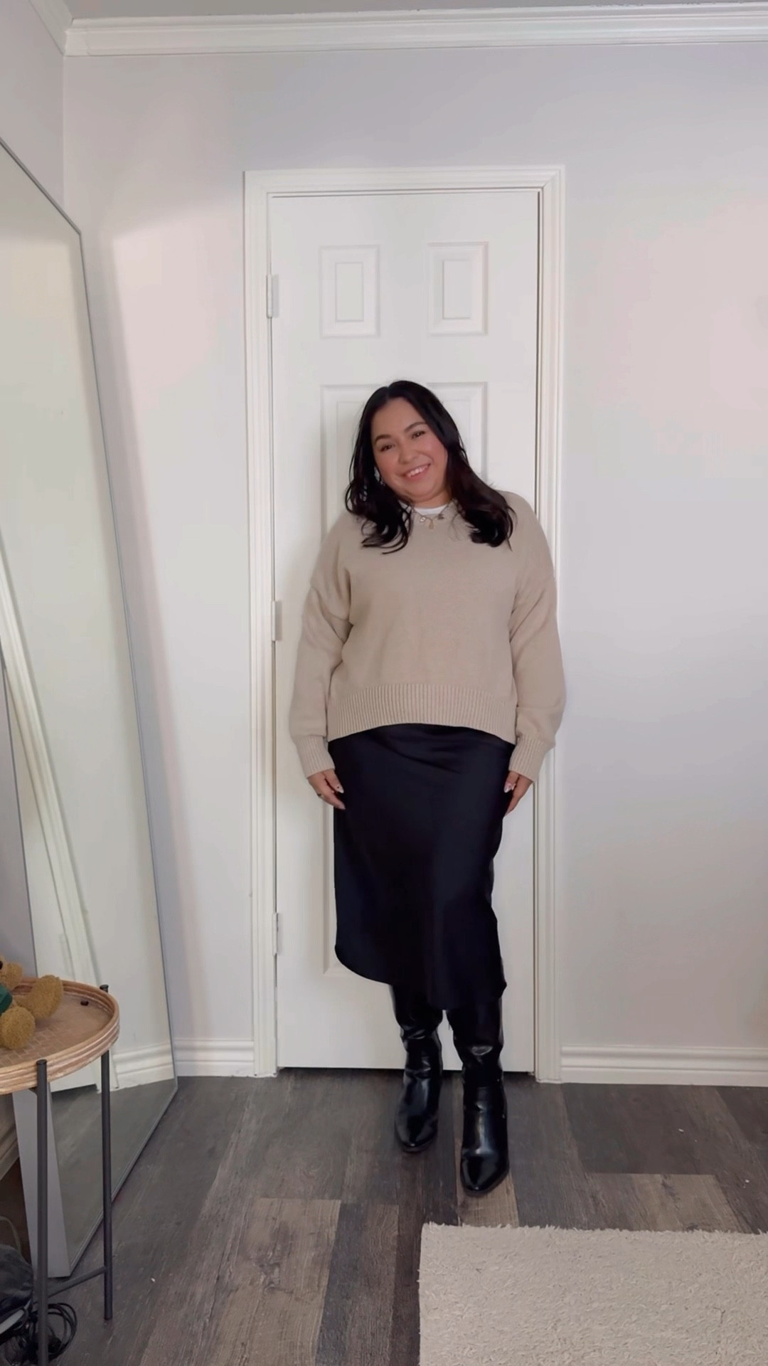 Winter outfit ideas day 7 🖤 I love skirts and here is an easy way to wear a skirt during the winter 

Winter fashion, winter outfit ideas, winter outfit inspo, midsize fashion, midsize style, black midi skirt, satin skirt, neutral outfit 

#LTKFindsUnder100 #LTKStyleTip #LTKMidsize