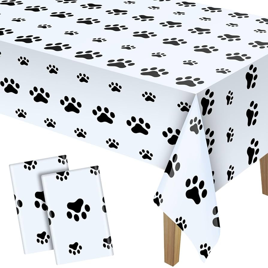 2 Pieces Puppy Paw Print Plastic Tablecloth Disposable Table Cover Puppy Themed Birthday Party De... | Amazon (US)